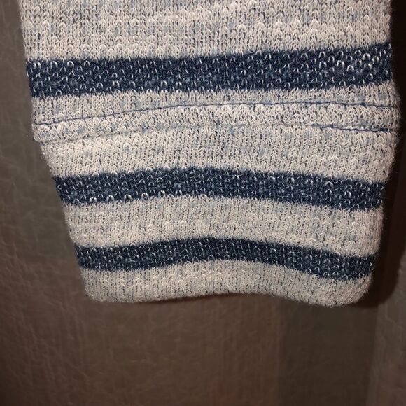DB Sunday M Gray Blue Striped Drawstring Cowlneck Knit Terrycloth Inner Pullover - Picture 6 of 14